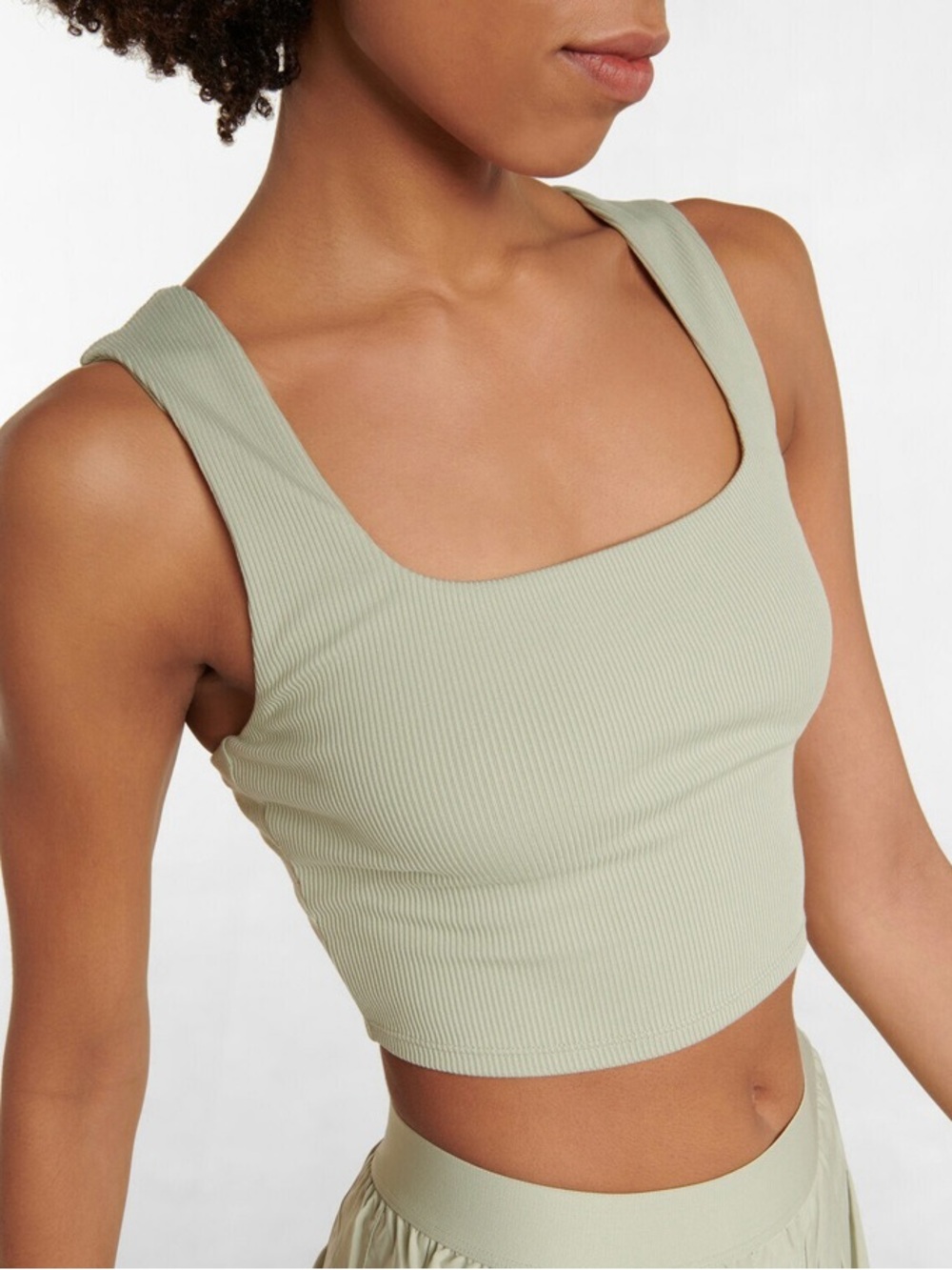 ALO Yoga Ribbed Square-Neck Crop Tank Top - Sage Green Medium